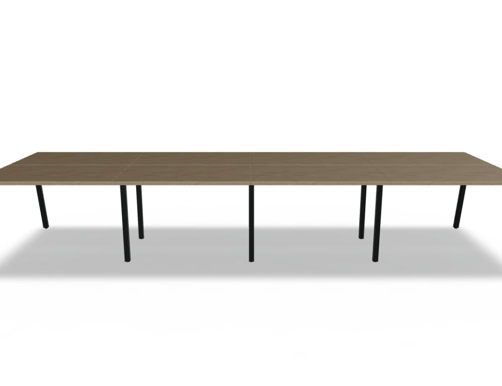 Ogi M Bench BOM50E4 Doppelschreibtisch von Mdd mit hellem Holzdekor, weißen Gestellen und Trennwand für moderne Büros
