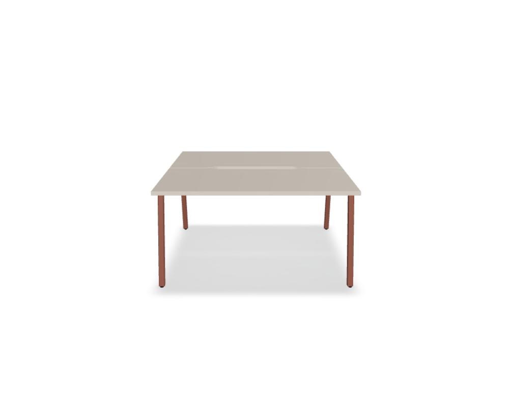 Doppelschreibtisch Ogi M Bench von Mdd mit Melamin-Tischplatte in Honigeiche und schwarzem Metallgestell, für zwei Arbeitsplätze.