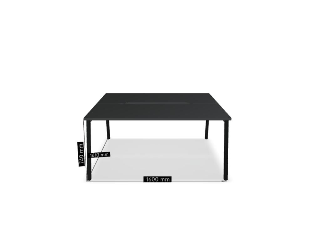 Doppelschreibtisch Ogi M Bench von Mdd mit Melamin-Tischplatte in Honigeiche und schwarzem Metallgestell, für zwei Arbeitsplätze.
