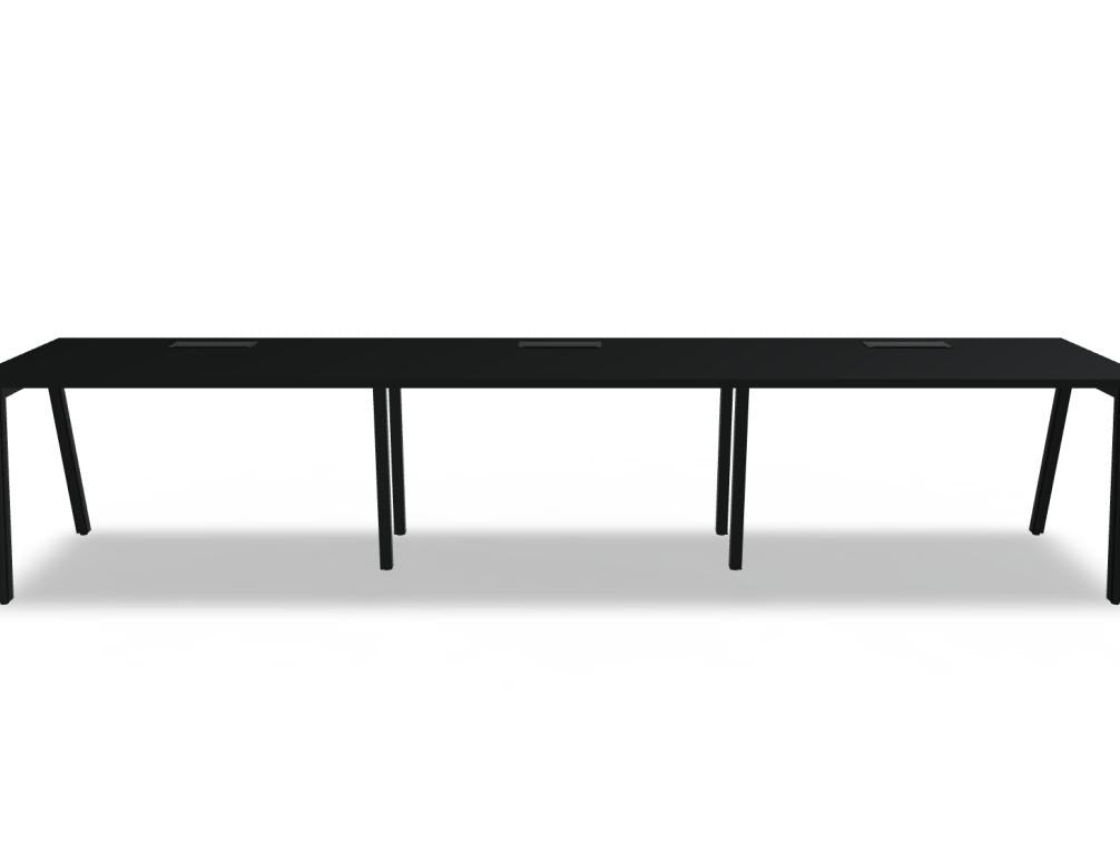 Schreibtisch Ogi M von Mdd mit Tischplatte in Honigeiche und schwarzem Metallgestell im 40x40 mm Profil, schräge Beine.