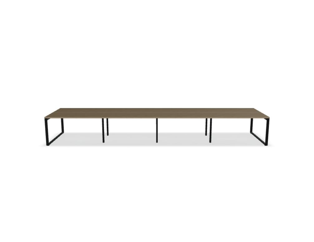 Ogi Q Bench BOQ44E4 Doppelschreibtisch von Mdd mit vier Arbeitsplätzen, heller Platte und schwarzem Metallgestell