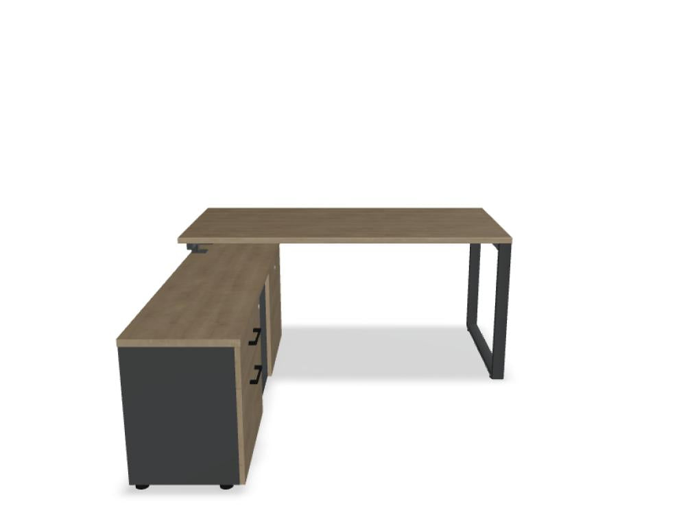 Geräumiger Schreibtisch mit integriertem Schrank von MDD, Ogi Q BOQL20, puristischer Stil in dunkler Holzoptik, funktionales Büro-Setup