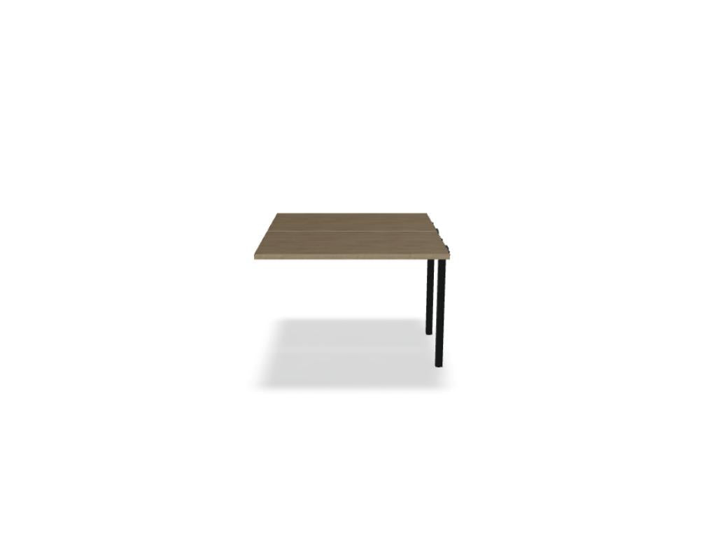 Doppelschreibtisch Ogi U Bench von Mdd mit Melaminplatte in Honigeiche und schwarzem Metallgestell, für zwei Arbeitsplätze.
