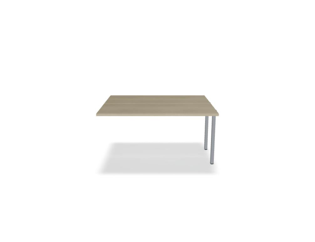 Doppelschreibtisch Ogi U Bench von Mdd mit Melaminplatte in Honigeiche und schwarzem Metallgestell, für zwei Arbeitsplätze.