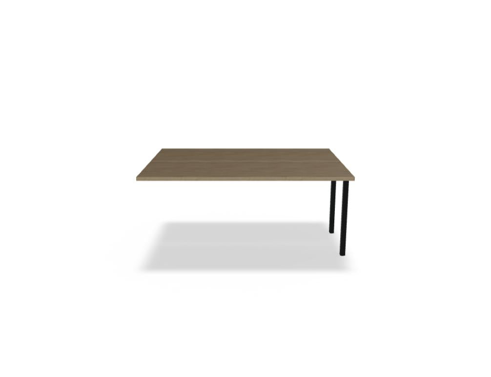 Doppelschreibtisch Ogi U Bench von Mdd mit Melaminplatte in Honigeiche und schwarzem Metallgestell, für zwei Arbeitsplätze.