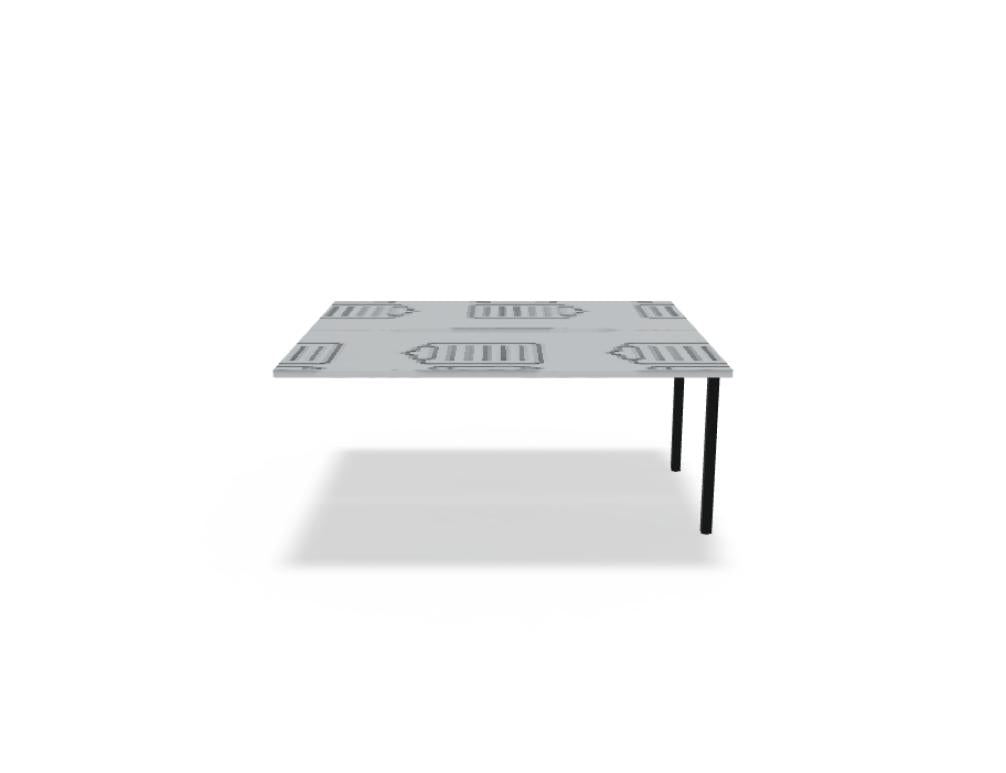 Doppelschreibtisch Ogi U Bench von Mdd mit Melaminplatte in Honigeiche und schwarzem Metallgestell, für zwei Arbeitsplätze.