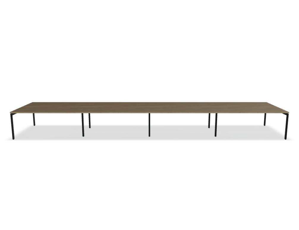 Doppelschreibtisch Ogi U Bench von Mdd mit Melaminplatte in Honigeiche und schwarzem Metallgestell, für zwei Arbeitsplätze.