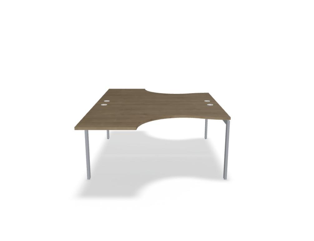Doppelschreibtisch Ogi U Bench von Mdd mit Melaminplatte in Honigeiche und schwarzem Metallgestell, für zwei Arbeitsplätze.