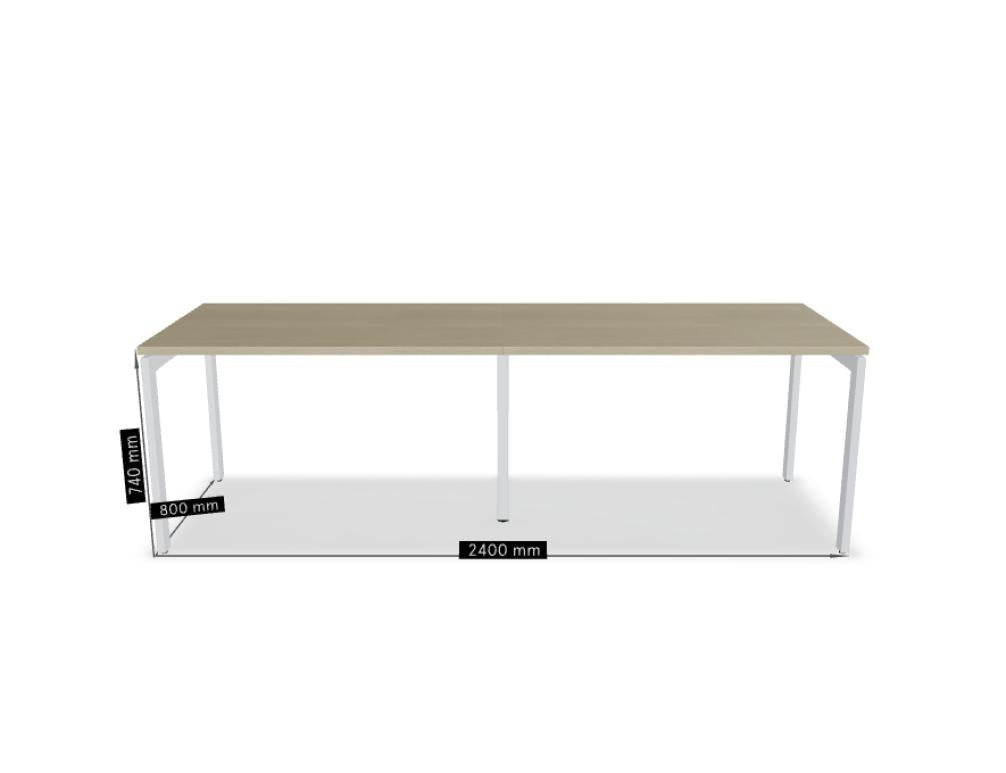Schreibtisch Ogi U von Mdd mit Tischplatte in Honigeiche und pulverbeschichtetem, schwarzem Metallgestell im minimalistischen Design.