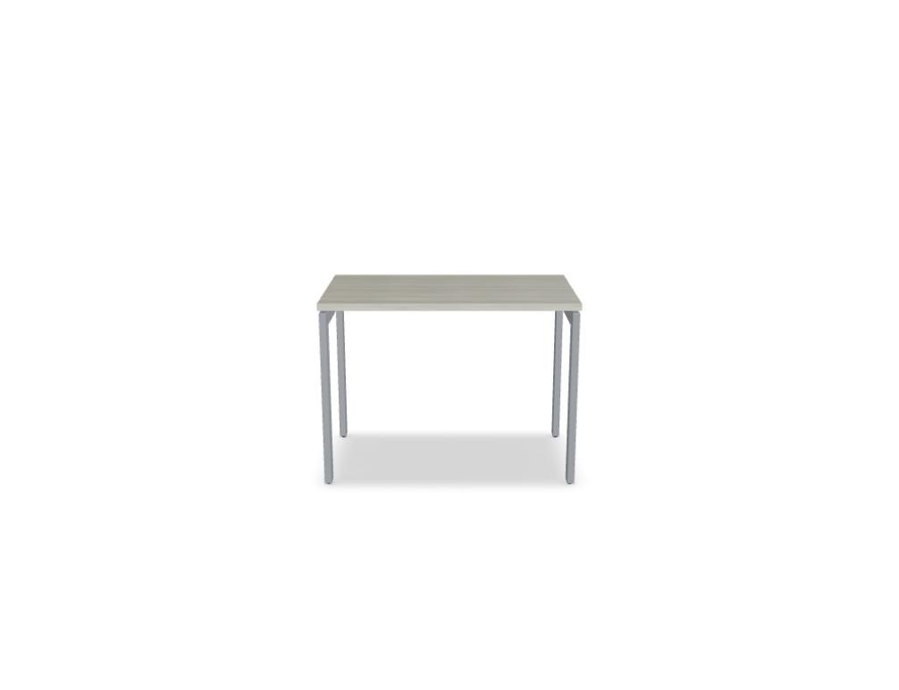 Schreibtisch Ogi U von Mdd mit Tischplatte in Honigeiche und pulverbeschichtetem, schwarzem Metallgestell im minimalistischen Design.