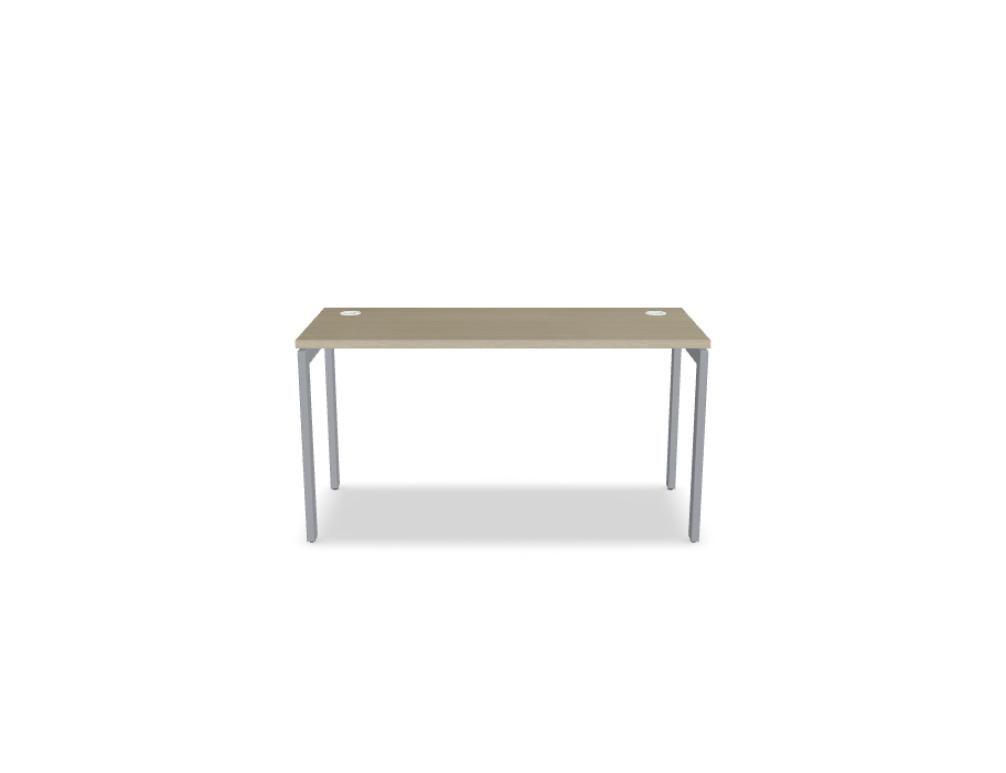 Schreibtisch Ogi U von Mdd mit Tischplatte in Honigeiche und pulverbeschichtetem, schwarzem Metallgestell im minimalistischen Design.