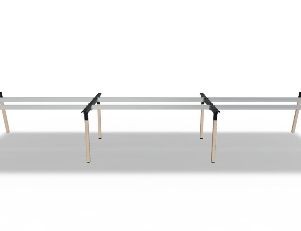 Doppelschreibtisch Ogi W Bench mit Platte in Honigeiche, Gestell aus Eschenholz und schwarzem Metallrahmen, für zwei Arbeitsplätze.