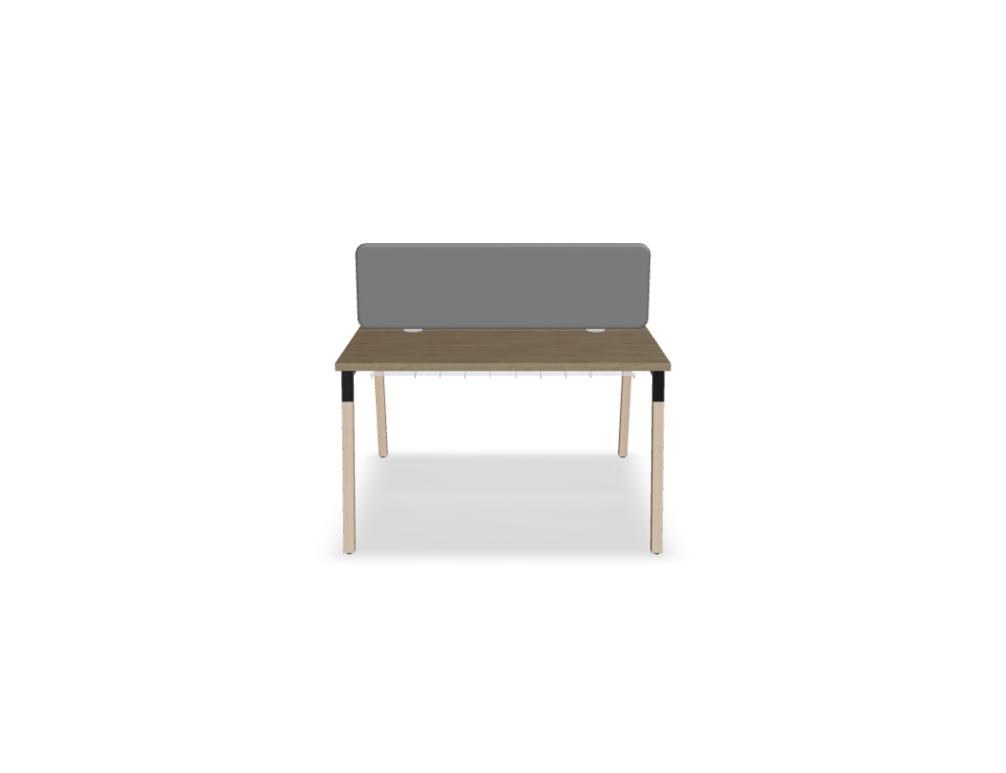 Doppelschreibtisch Ogi W Bench mit Platte in Honigeiche, Gestell aus Eschenholz und schwarzem Metallrahmen, für zwei Arbeitsplätze.