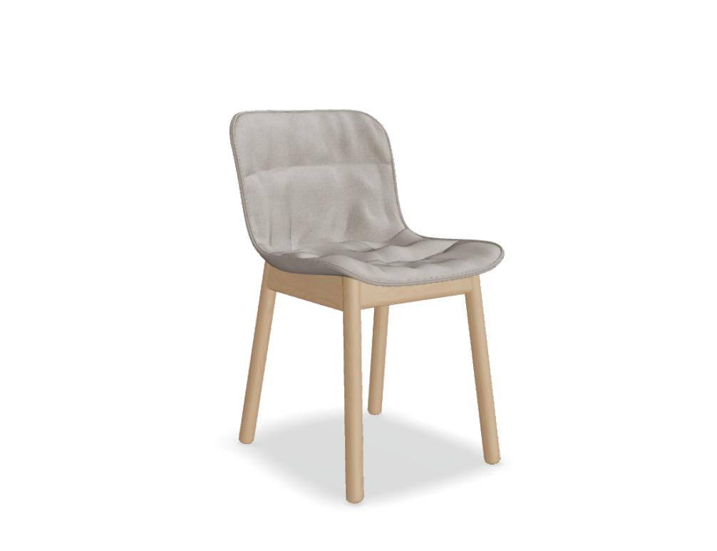 Stuhl Baltic 2 Soft Duo von Mdd mit gepolstertem Sitz, drapiertem Kissen und vier Holzfüssen aus Buchenholz in Dunkelgrau.