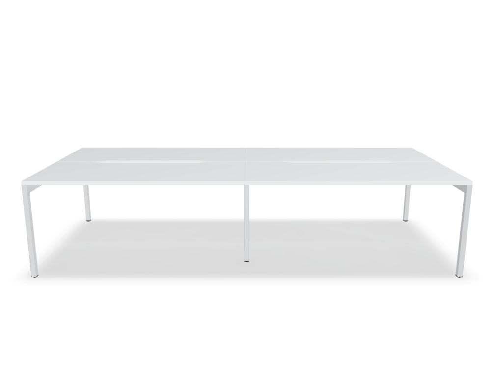 Bild zeigt den Ogi Y Bench BOY46E2 Doppelschreibtisch von MDD: moderner, eleganter Schreibtisch mit zwei Arbeitsflächen, klaren Linien und Holzoptik in dunkler Nuance.