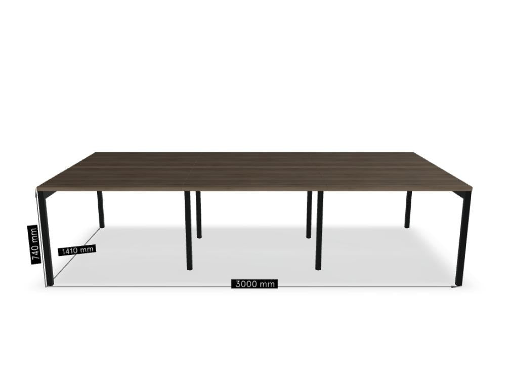 Doppelschreibtisch Ogi Y Bench von Mdd in Honigeiche mit schwarzem Metallgestell, Tischplatte für zwei Arbeitsplätze nebeneinander.