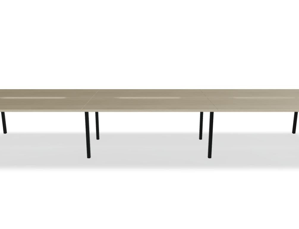 Doppelschreibtisch Ogi Y Bench von Mdd in Honigeiche mit schwarzem Metallgestell, Tischplatte für zwei Arbeitsplätze nebeneinander.