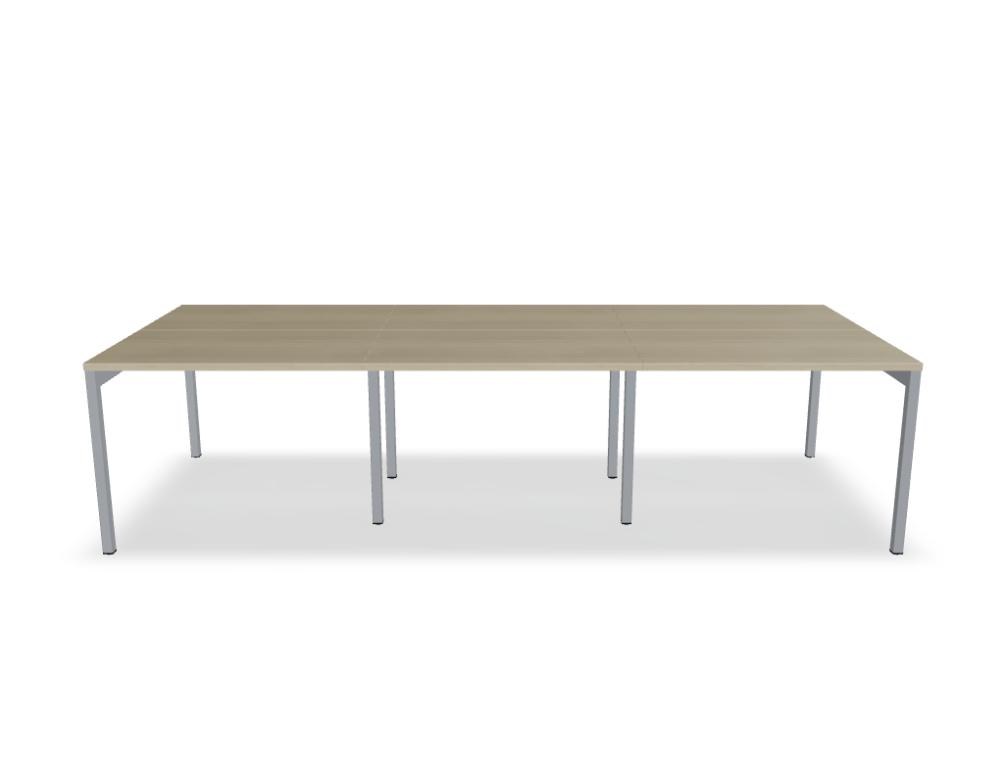 Doppelschreibtisch Ogi Y Bench von Mdd in Honigeiche mit schwarzem Metallgestell, Tischplatte für zwei Arbeitsplätze nebeneinander.