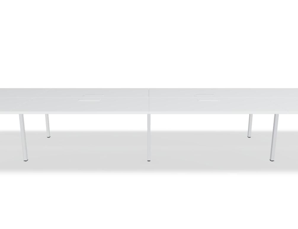 Doppelschreibtisch Ogi Y Bench von Mdd in Honigeiche mit schwarzem Metallgestell, Tischplatte für zwei Arbeitsplätze nebeneinander.