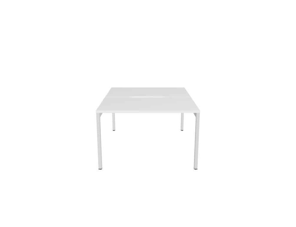 Doppelschreibtisch Ogi Y Bench von Mdd in Honigeiche mit schwarzem Metallgestell, Tischplatte für zwei Arbeitsplätze nebeneinander.