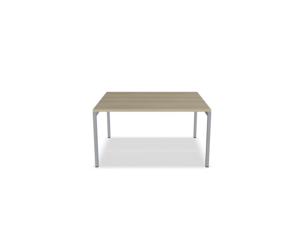 Doppelschreibtisch Ogi Y Bench von Mdd in Honigeiche mit schwarzem Metallgestell, Tischplatte für zwei Arbeitsplätze nebeneinander.