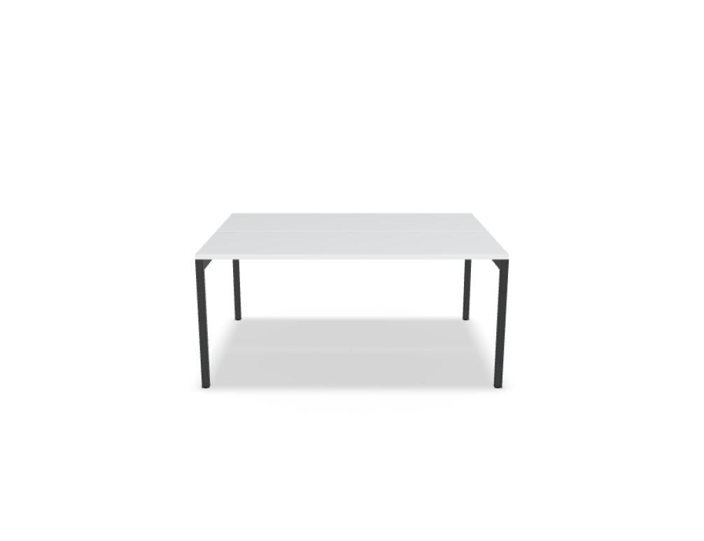 Doppelschreibtisch Ogi Y Bench von Mdd in Honigeiche mit schwarzem Metallgestell, Tischplatte für zwei Arbeitsplätze nebeneinander.