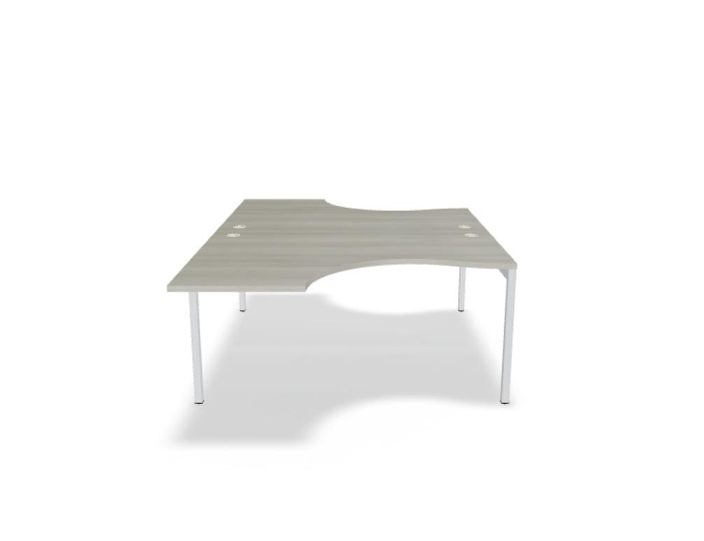 Doppelschreibtisch Ogi Y Bench von Mdd in Honigeiche mit schwarzem Metallgestell, Tischplatte für zwei Arbeitsplätze nebeneinander.