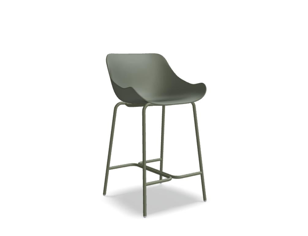 Baltic Basic BL1P5H Outdoor-Barhocker von Mdd mit schwarzem Kufengestell und gepolsterter Sitzschale in hellem Grau