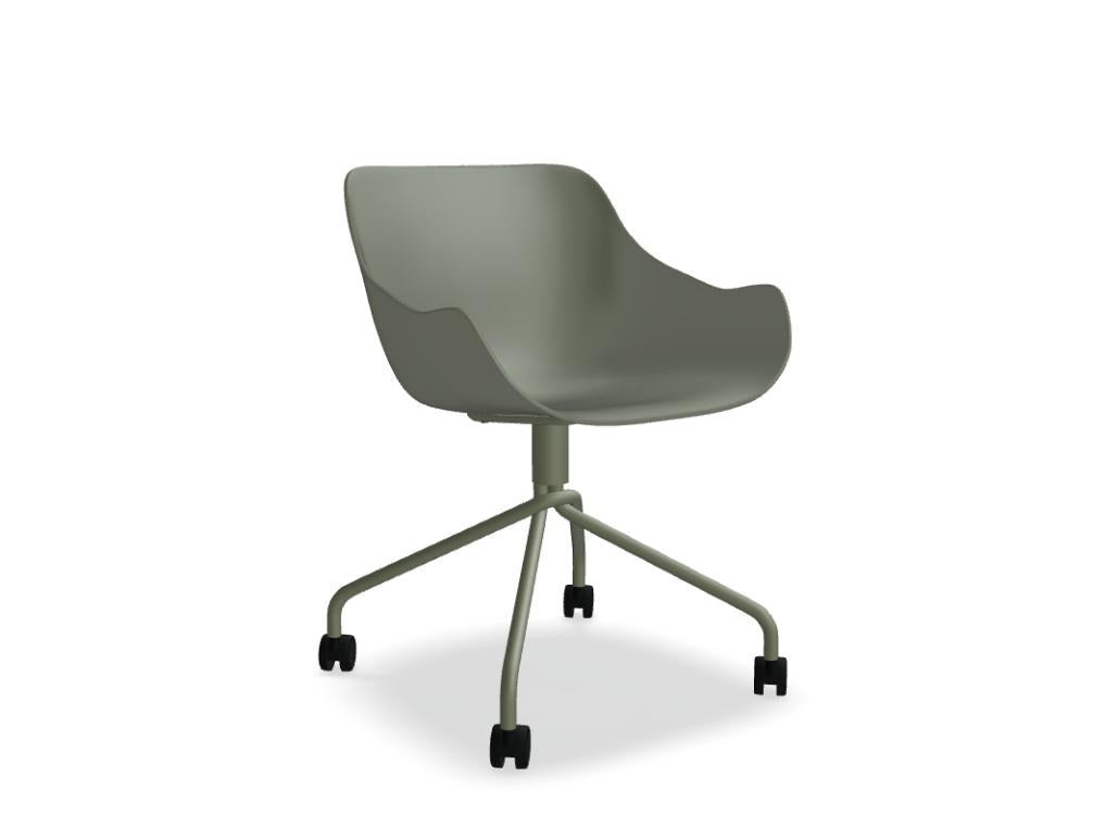 Drehstuhl Baltic Basic von Mdd mit dunkelrotem Schalensitz aus Polypropylen, pulverbeschichteter Metallbasis und Armlehnen.