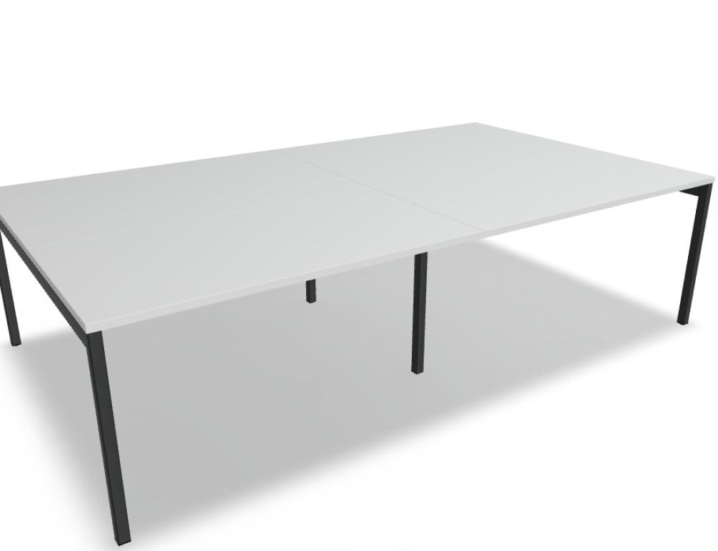 Esstisch Ogi Y von Mdd mit rechteckiger Tischplatte in Honigeiche, schwarzem Platteneinsatz und Metallgestell in Schwarz.