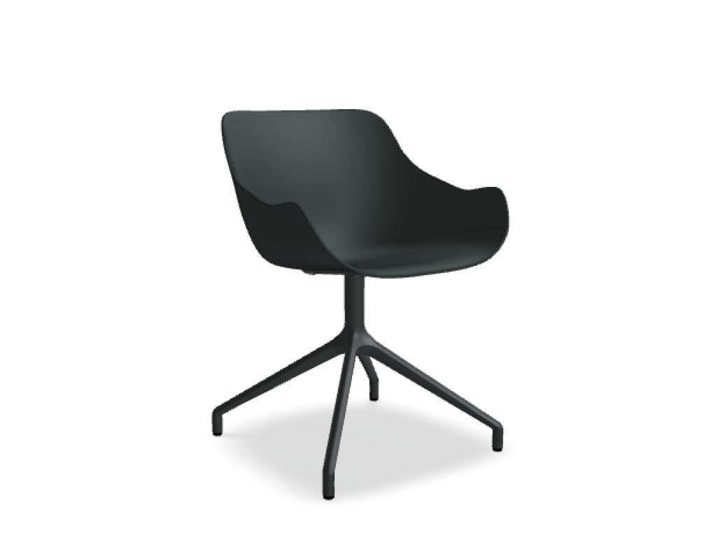 Drehstuhl Baltic Basic von Mdd mit dunkelrotem Schalensitz aus Polypropylen, pulverbeschichteter Metallbasis und Armlehnen.