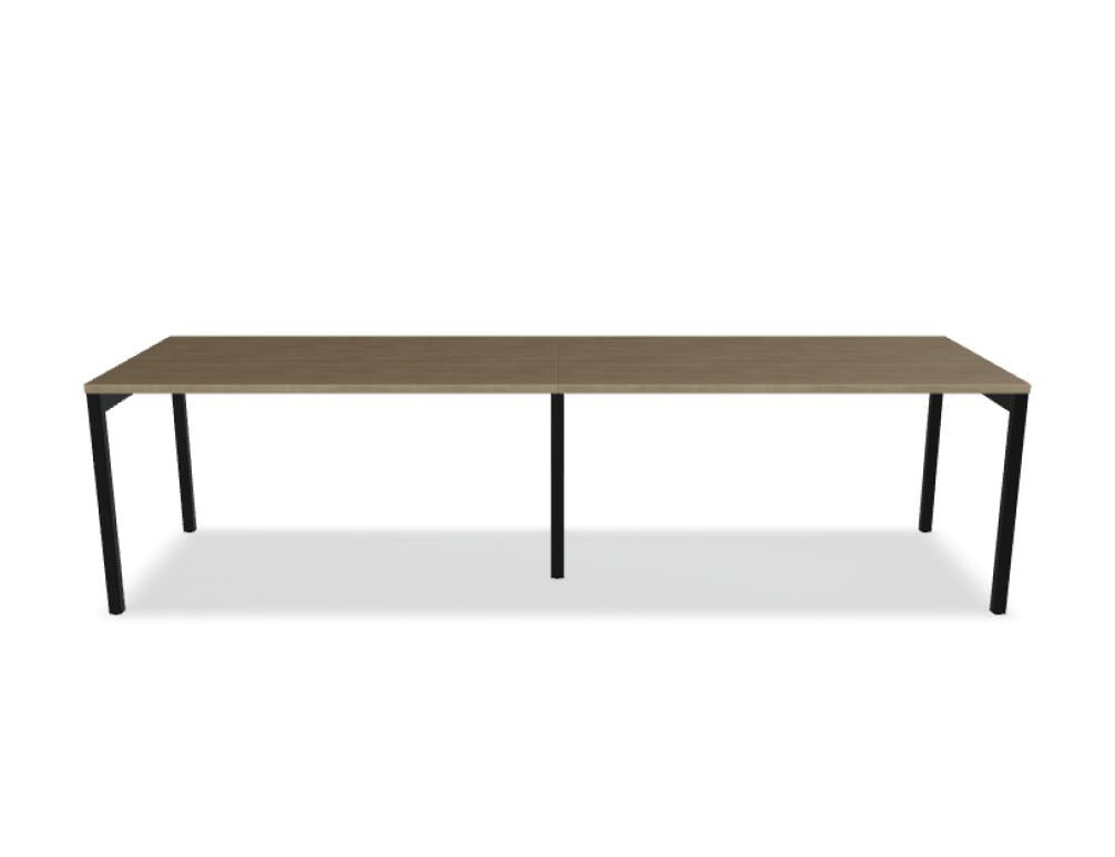 Schreibtisch Ogi Y von Mdd mit Tischplatte in Honigeiche und schwarzem Metallgestell, Profil 40x40 mm, für Büroarbeitsplätze.