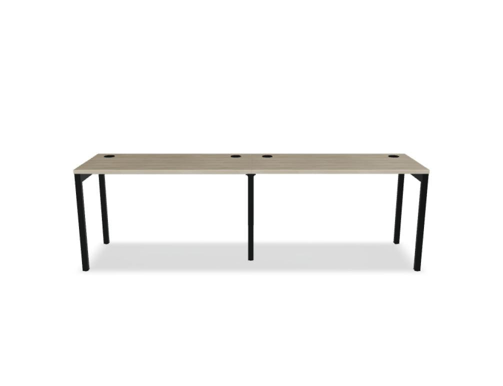 Schreibtisch Ogi Y von Mdd mit Tischplatte in Honigeiche und schwarzem Metallgestell, Profil 40x40 mm, für Büroarbeitsplätze.