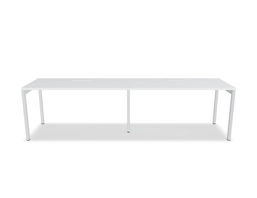 Mdd Ogi Y BOY24E2 Schreibtisch mit heller Holzplatte, weißem Y-Gestell und modernem Design fürs Büro