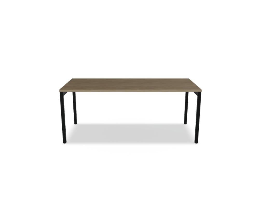 Schreibtisch Ogi Y von Mdd mit Tischplatte in Honigeiche und schwarzem Metallgestell, Profil 40x40 mm, für Büroarbeitsplätze.