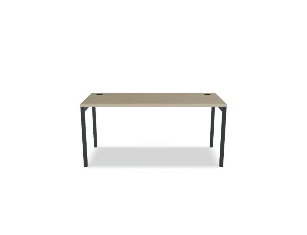 Schreibtisch Ogi Y von Mdd mit Tischplatte in Honigeiche und schwarzem Metallgestell, Profil 40x40 mm, für Büroarbeitsplätze.