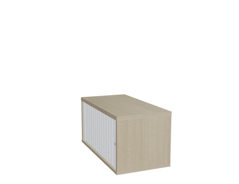 Aufsatzschrank für Büro-Container mit Korpus in Aluminium Satinato, Ober- und Bodenplatte in Kakao, aus Melamin gefertigt.
