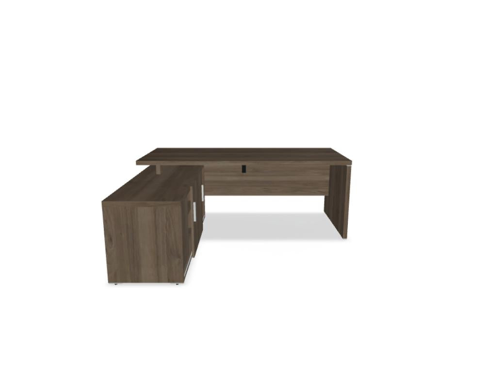 Bild eines modernen Quando QU19 Chefschreibtischs von MDD in heller Holzoptik, Arbeitsfläche mit klaren Linien, minimalistisches, funktionales Design, ideal fürs Home-Office