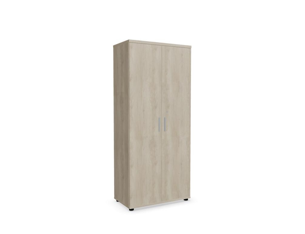 Büroschrank Quando von Mdd aus Melaminplatte in Kanadischer Eiche mit Aluminiumgriffen, abschliessbaren Türen und mehreren Fachböden.