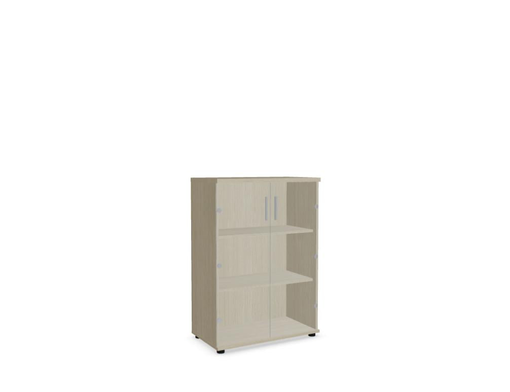 Vitrine Quando Q35W aus der Mdd Kollektion, moderne Glasfront, helle Innenbeleuchtung, elegante Holzoptik, ideal für Wohnzimmer oder Büro