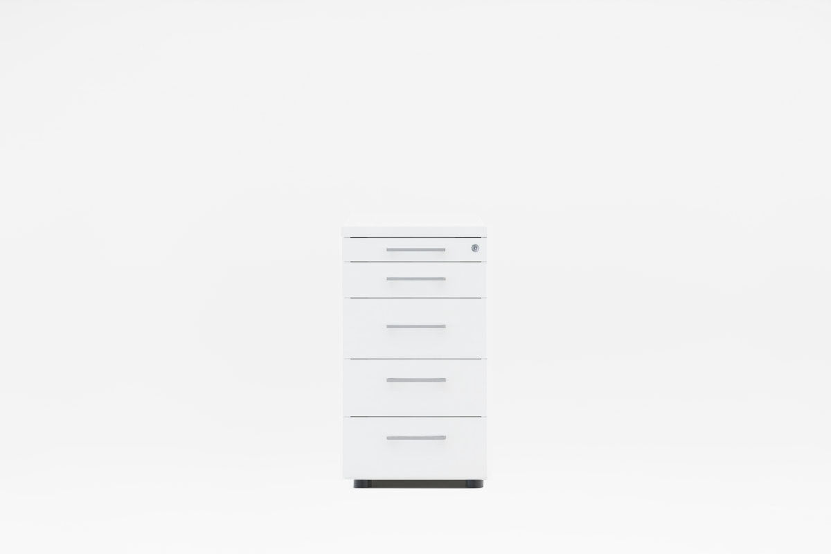 Weisser Standcontainer mit Melaminplatte, Metallschubladen und Aluminiumgriffen, Masse 100x60x74 cm, Korpus-Möbel von Mdd.