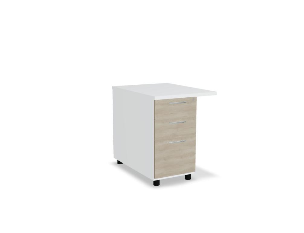 Weisser Standcontainer mit Melaminplatte, Metallschubladen und Aluminiumgriffen, Masse 100x60x74 cm, Korpus-Möbel von Mdd.