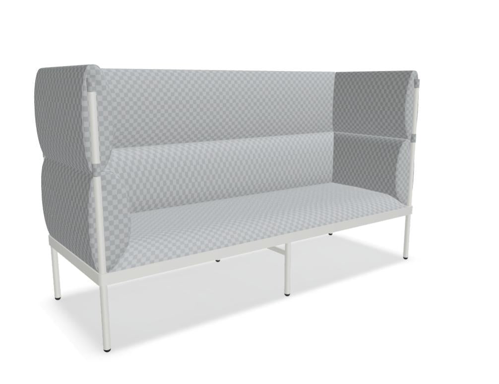 Dunkelgraues Hochlehner-Sofa Stilt von Mdd mit gepolsterter hoher Rückenlehne, Armlehnen und Stahlfussgestell im Innenraum.