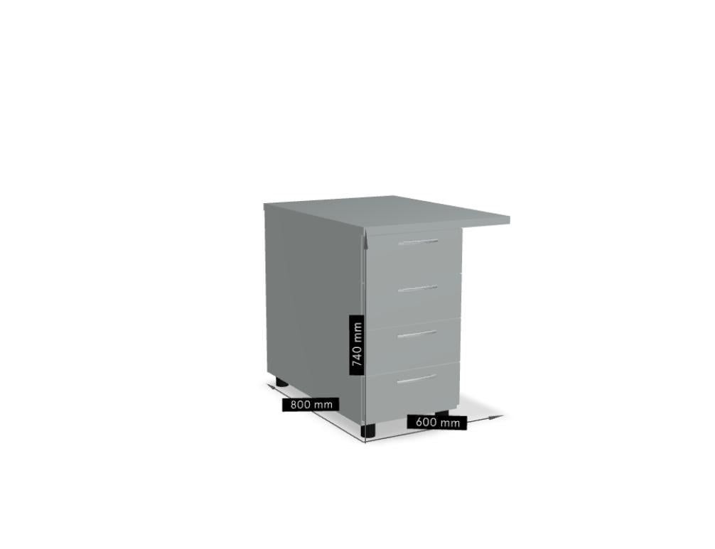 Schwarzer Standcontainer mit mehreren Schubladen, Melaminplatte, Aluminiumgriff und Rollen, freistehend im Büro.