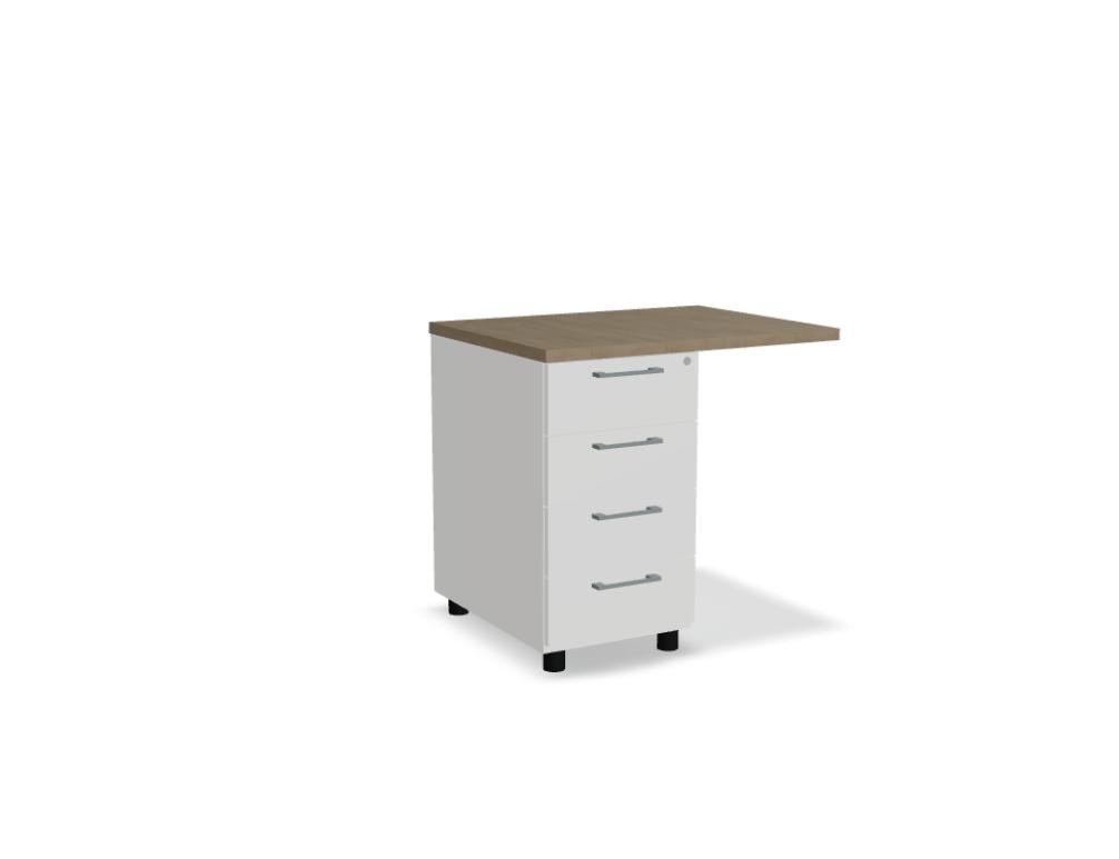 Schwarzer Standcontainer mit mehreren Schubladen, Melaminplatte, Aluminiumgriff und Rollen, freistehend im Büro.