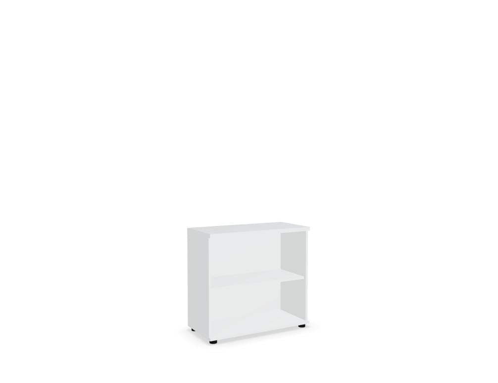 Schwarzes Standregal Basic von Mdd aus Melaminplatte mit mehreren Fachböden, geschlossener Rückwand und Stellfüssen, freistehend fotografiert.