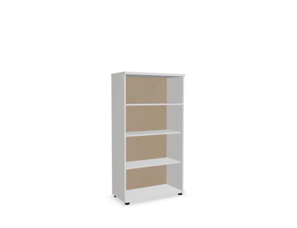 Schwarzes Standregal Basic von Mdd aus Melaminplatte mit mehreren Fachböden, geschlossener Rückwand und Stellfüssen, freistehend fotografiert.
