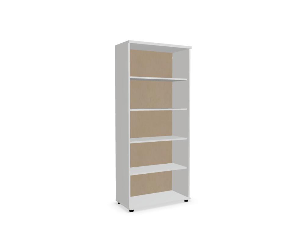 Schwarzes Standregal Basic von Mdd aus Melaminplatte mit mehreren Fachböden, geschlossener Rückwand und Stellfüssen, freistehend fotografiert.