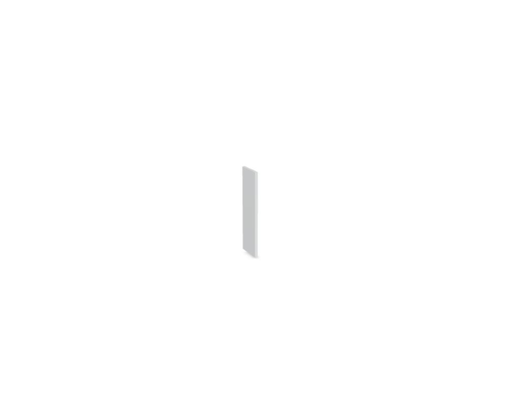 Empfangstheke Valde in Weiss Pastell mit Glas-Oberplatte, Aluminium-Dekorstreifen, HPL-Hochglanzfront und durchgehender LED-Beleuchtung an der Thekenlänge