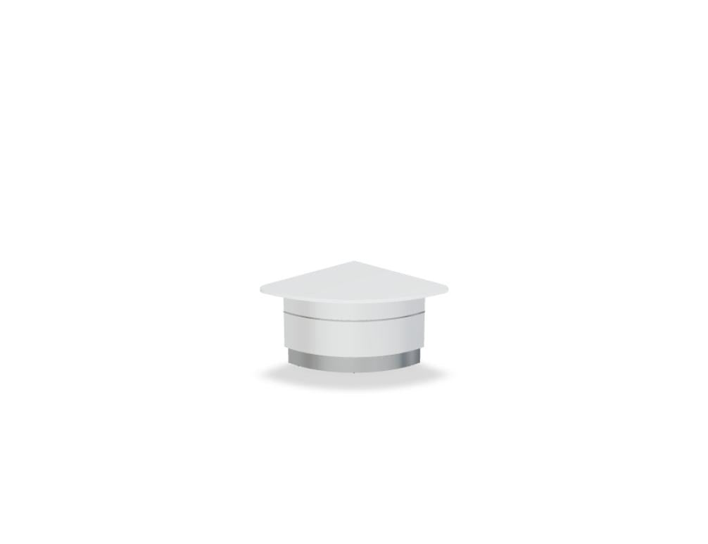 Empfangstheke Valde in Weiss Pastell mit Glas-Oberplatte, Aluminium-Dekorstreifen, HPL-Hochglanzfront und durchgehender LED-Beleuchtung an der Thekenlänge